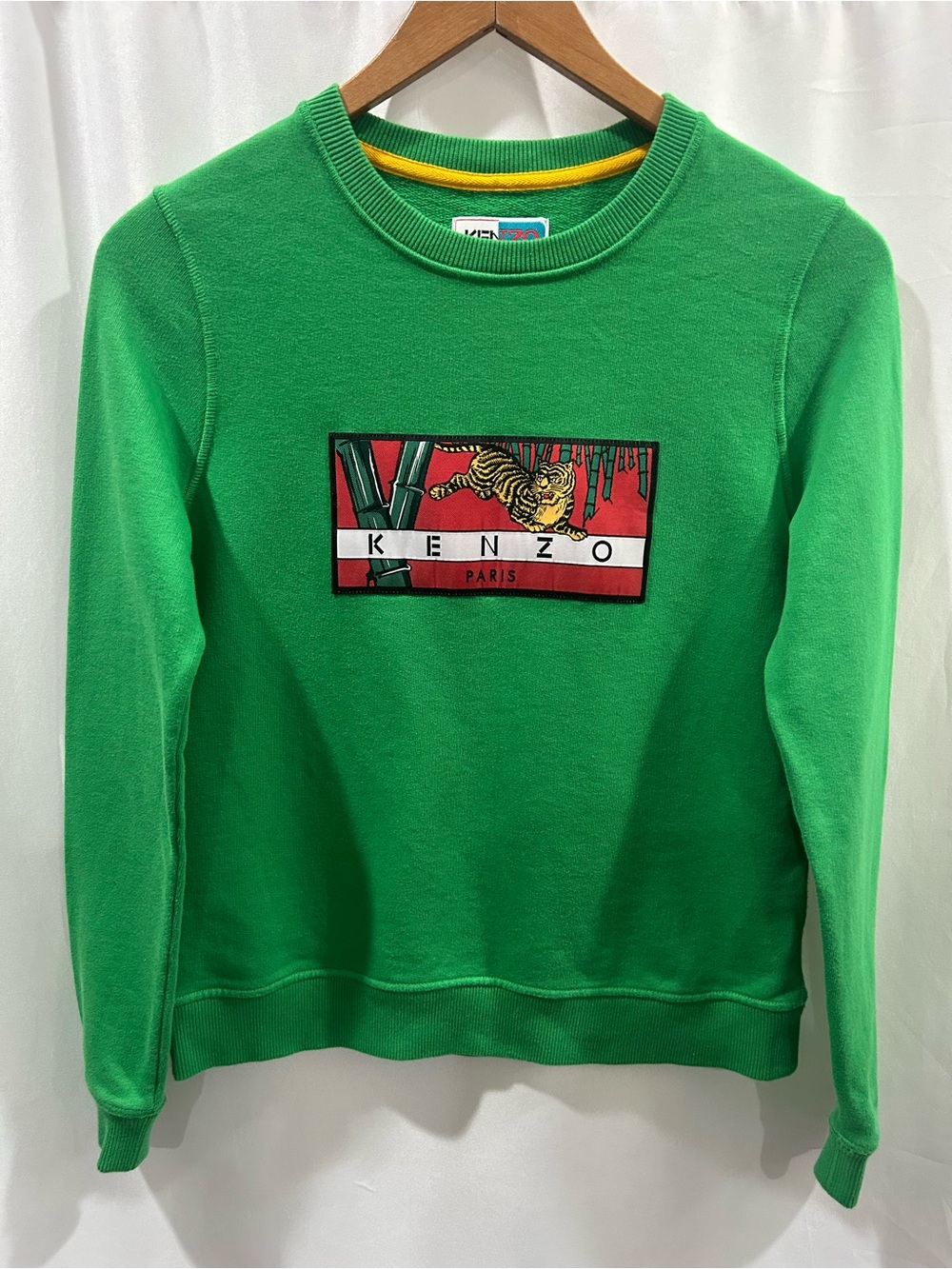 Kenzo Bright Memento #2 Green Crewneck Sweatshirt with Red Tiger Patch EUC